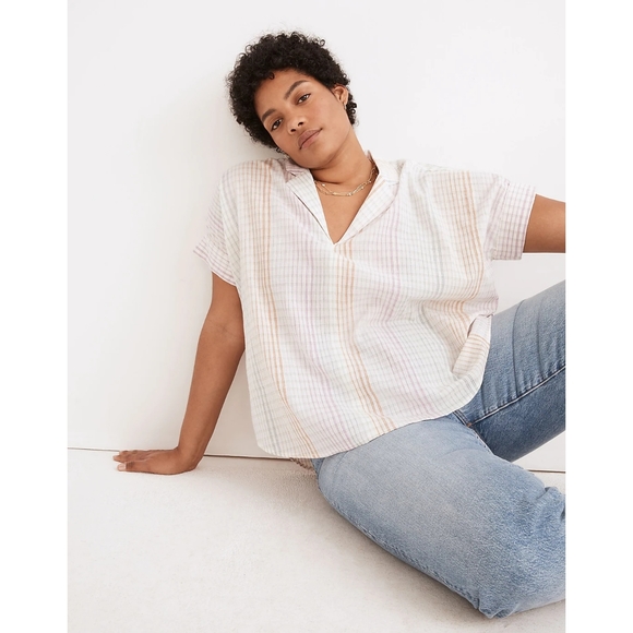 Madewell Lakeline Popover Shirt in Ombré Rainbow Plaid - Picture 3 of 11